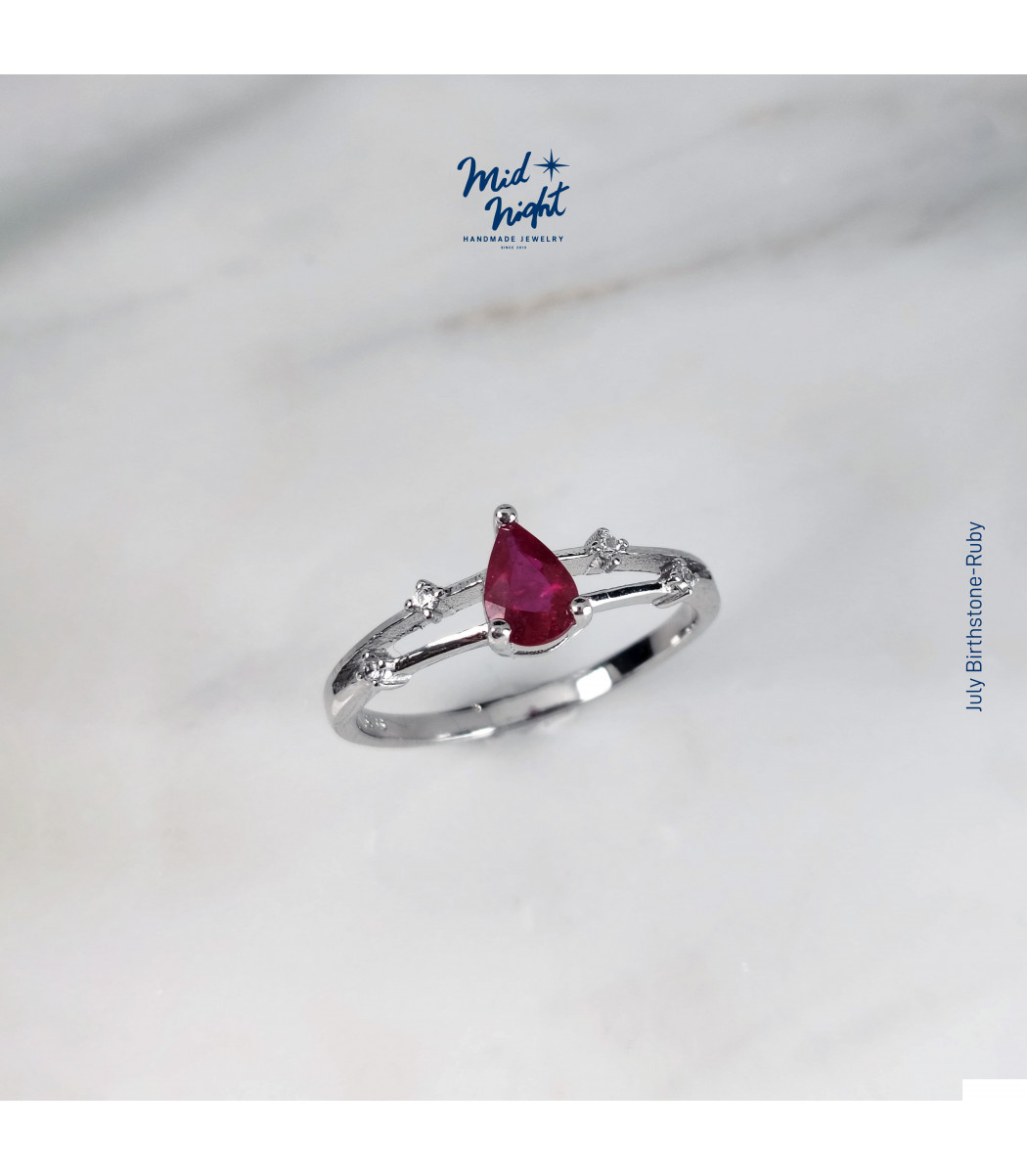 July Birthstone-Ruby Droplet Ring